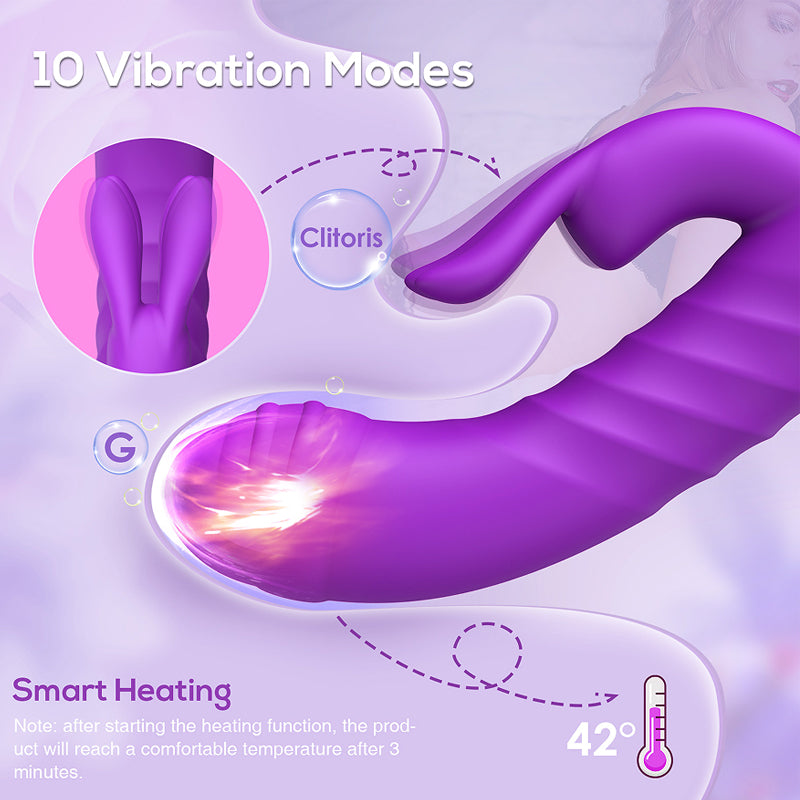 Heating Rabbit Vibrators Vagina G Spot Clitoris Nipple Dual Stimulator Massager Dildo-EROSREALM