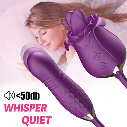 New Rose Tongue Licking Vibrator With A Thrusting Bullet-EROSREALM