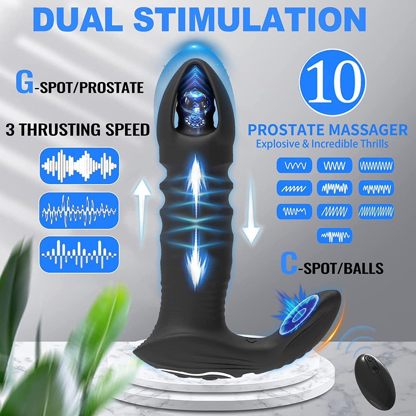 Remote Control Thrusting Anal Butt Plug Vibrator Thrusting Dildo G Spot Clitoris Stimulator-EROSREALM