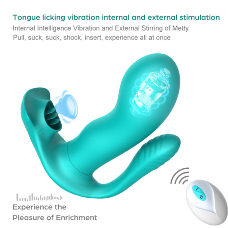 Remote Control Wearable Tongue Licking Double Penetration Vibrator-EROSREALM