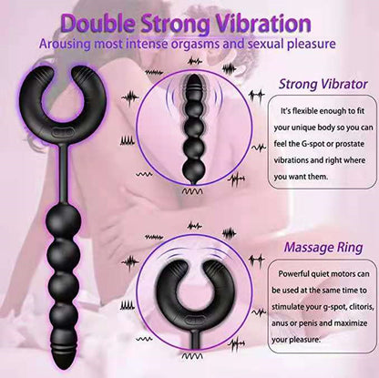 Vibrating Anal Beads Prostate Massager With Cock Ring Couple Sex Toy-EROSREALM