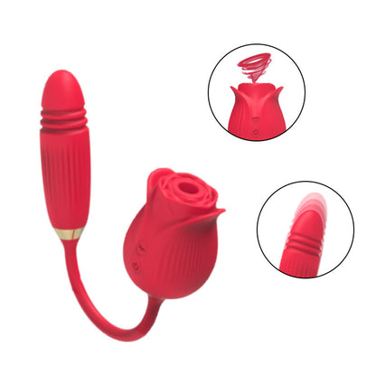 2-in-1 Sucking Rose Toy With Telescopic Vibrating Egg-EROSREALM