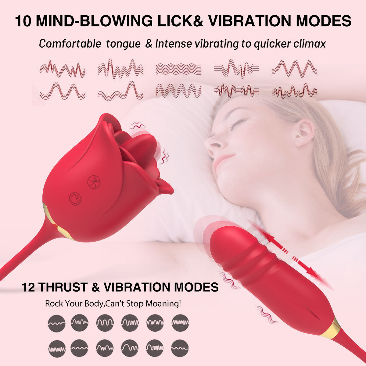 Thrusting Tongue Licking Rose Vibrator-EROSREALM