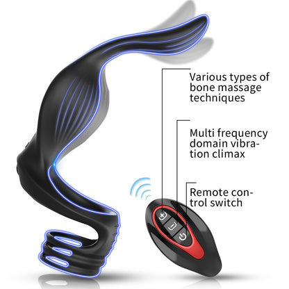 Wireless Remote Control 3-point Stimulation Vibrating Penis Ring-EROSREALM