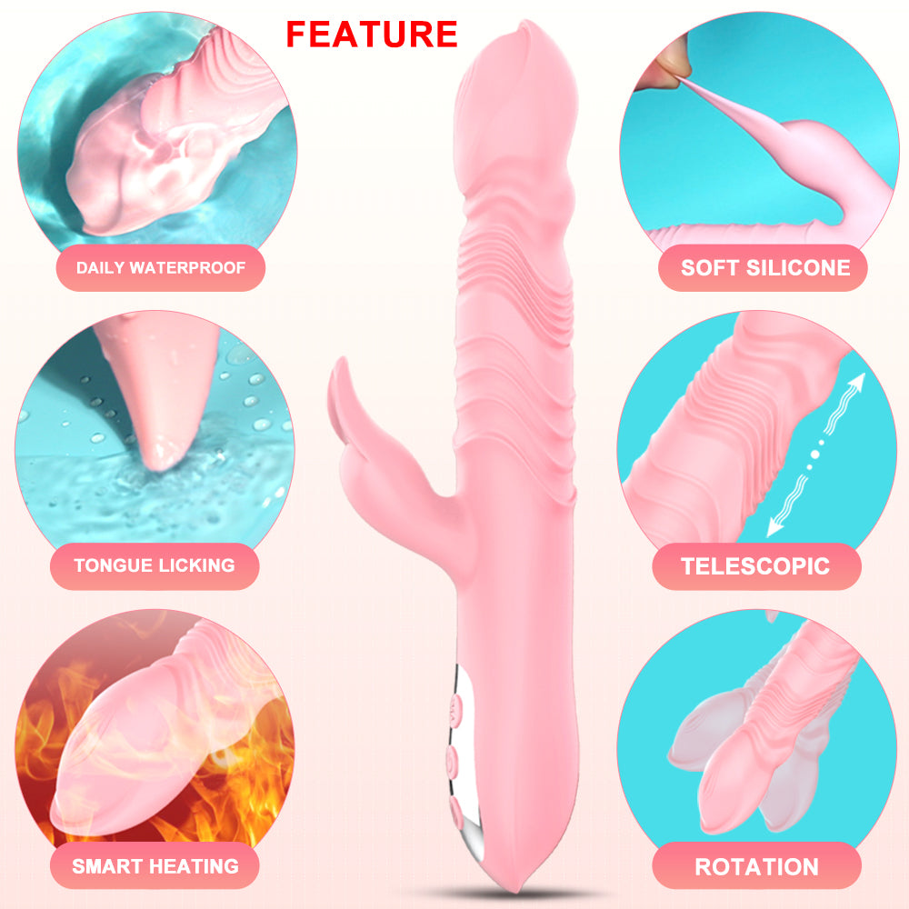 Heating Telescopic Rotating Vibrator Clitoris Stimulator-EROSREALM