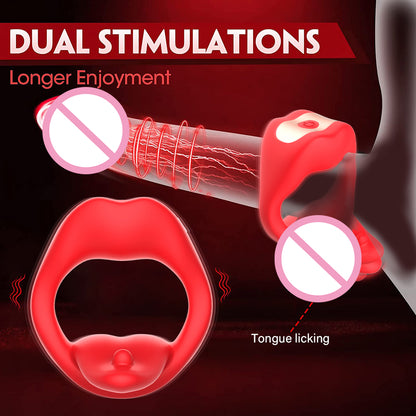 App Remote Control Tongue-licking & Vibrating Penis Ring-EROSREALM