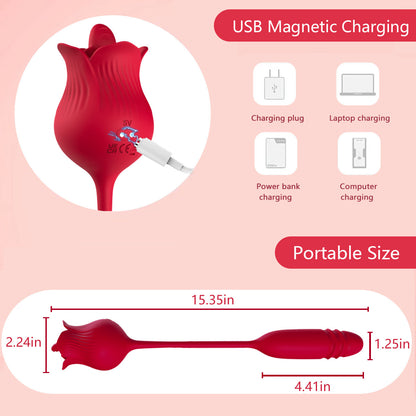 Usk-e09 2-in-1 Tongue Licking Rose Toy With Telescopic Vibrator-EROSREALM