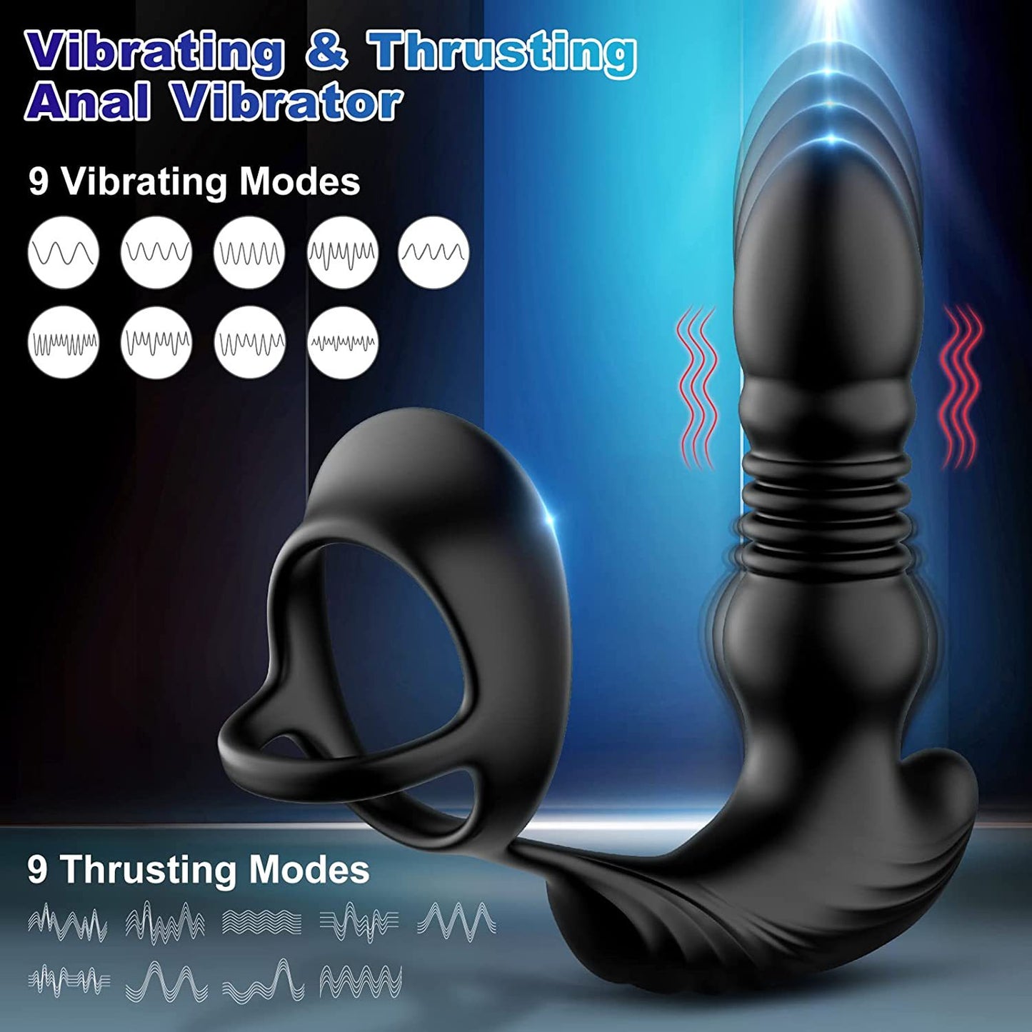 Telescopic Anal Vibrator Prostate Massage Vibrator Buttplug Stimulator Delay Ejaculation Cock Ring Dildos-EROSREALM