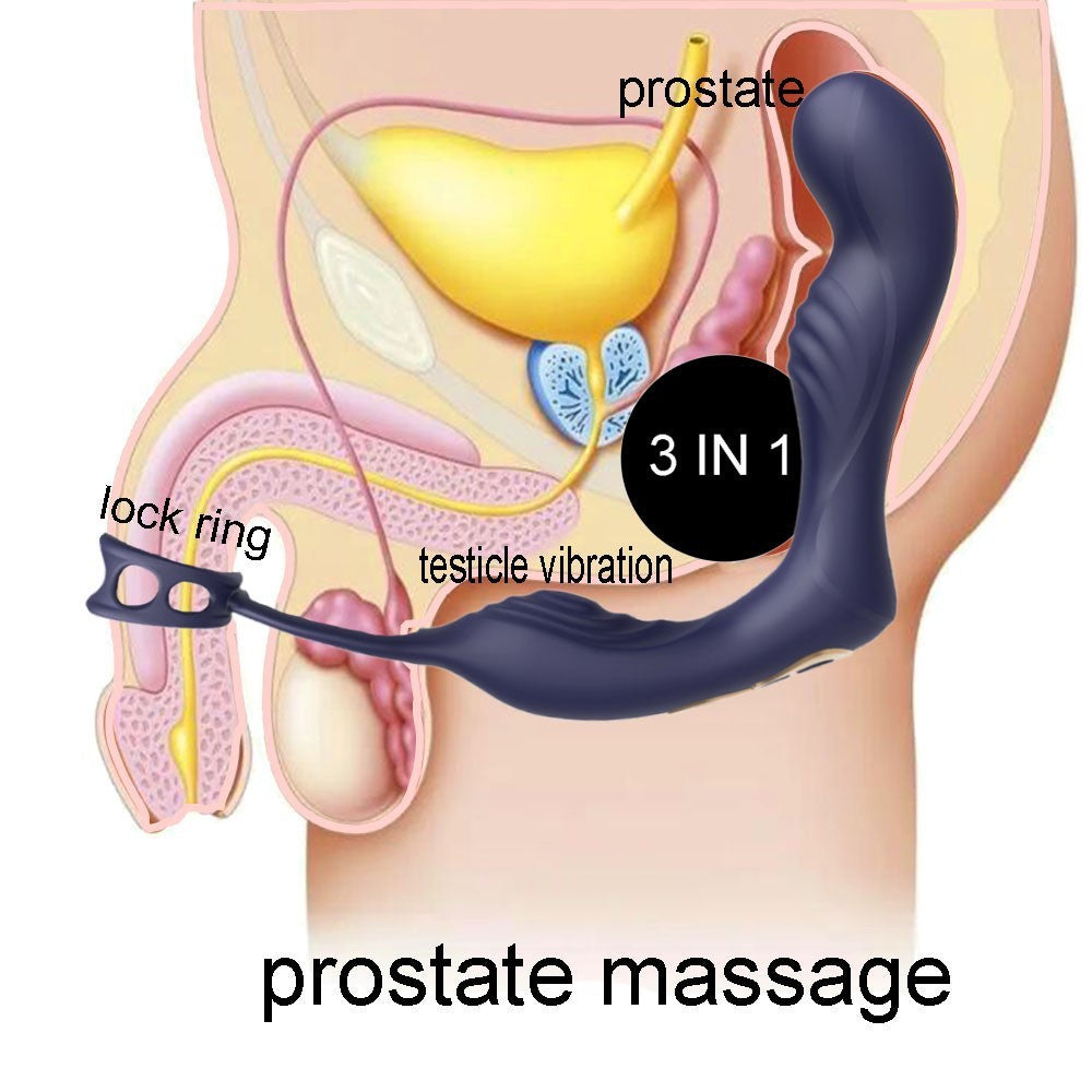 Vibrating Prostate Massage With Double Penis Ring-EROSREALM