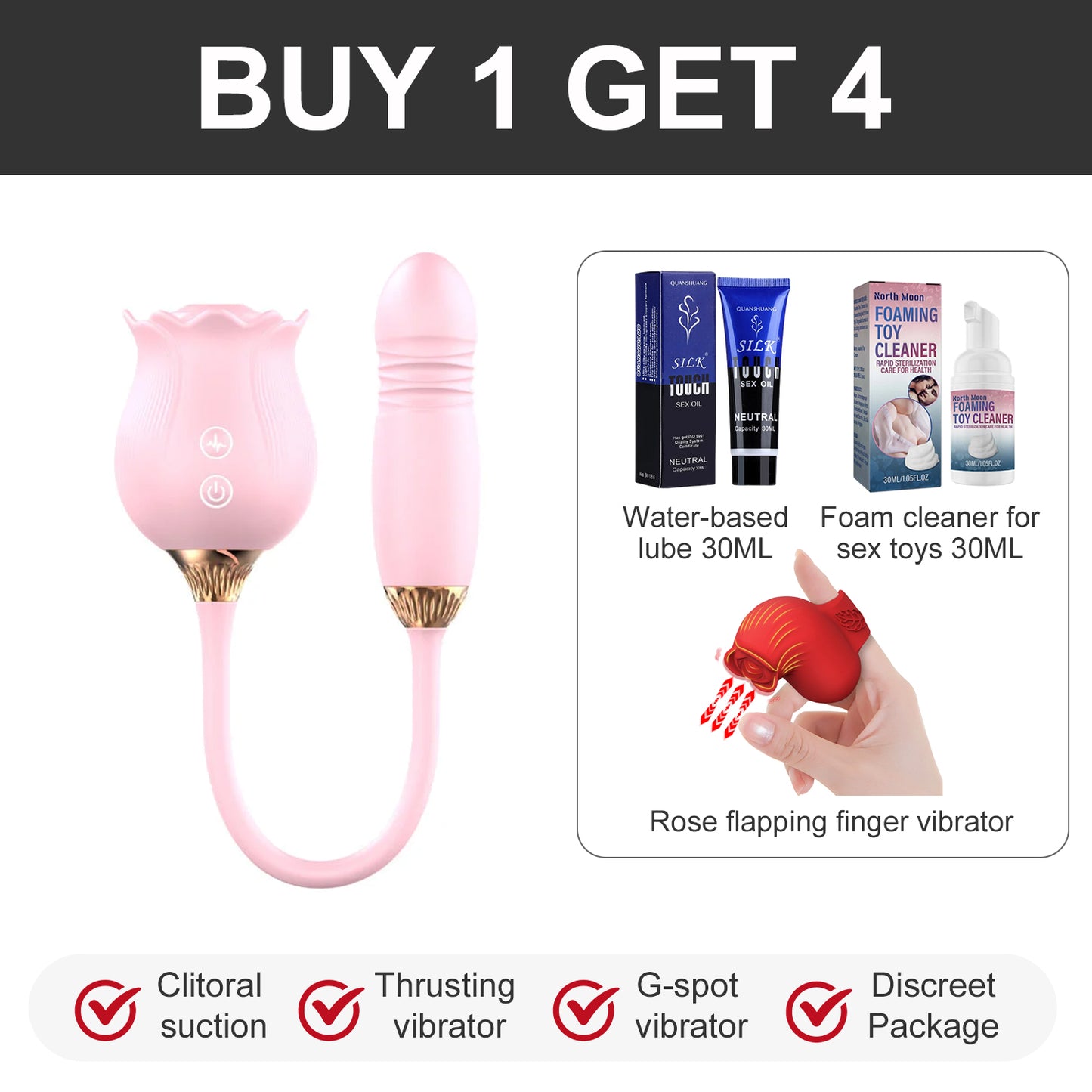 Double Headed Rose Clit Sucker Telescopic Vibrator-EROSREALM