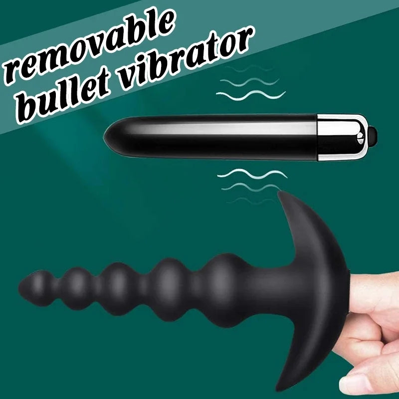 Vibrating Anal Beads Butt Plug Vibrator-EROSREALM