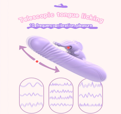 Cute Elephant Tongue Licking Vibrating Telescopic Warming Dildo Vibrator-EROSREALM