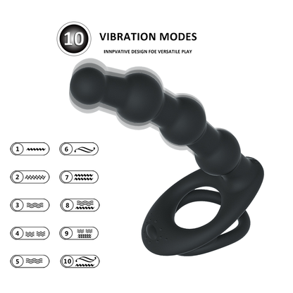 Dual Cock Rings with Anal Beads/Dildo For Couples-EROSREALM