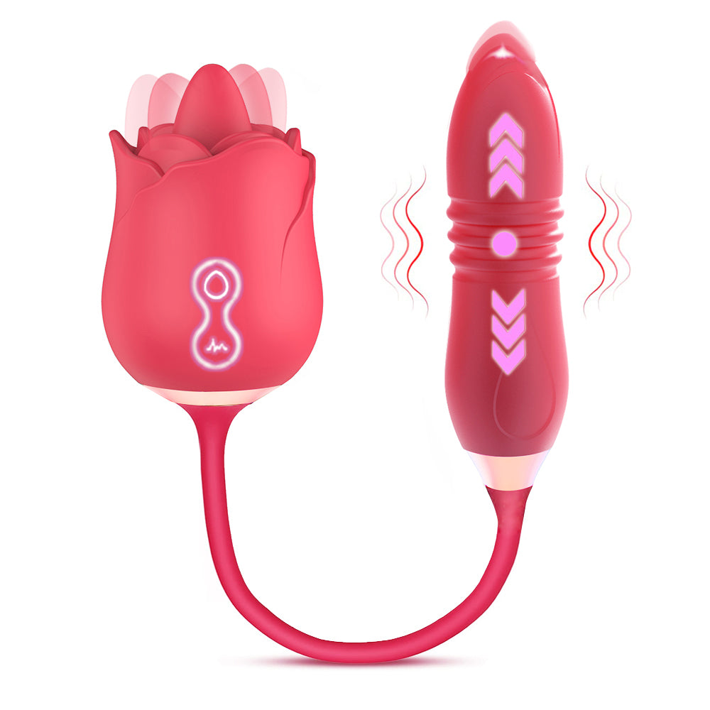 3 in 1 Tongue Licking Thrusting Vibrating Rose Pleaser-EROSREALM