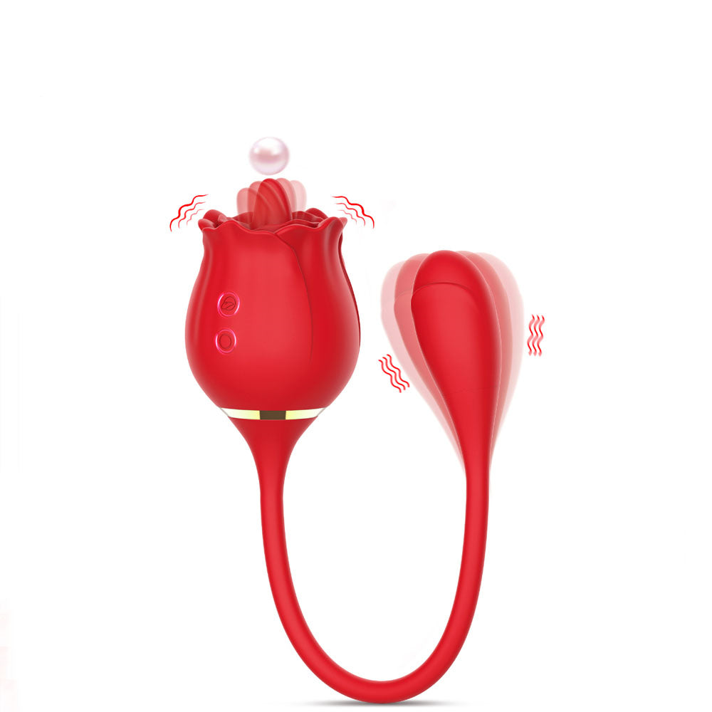 2 In 1 Rose Clitoris Vibrator Tongue Licking Thrusting Vibrator Nipple Stimulator-EROSREALM