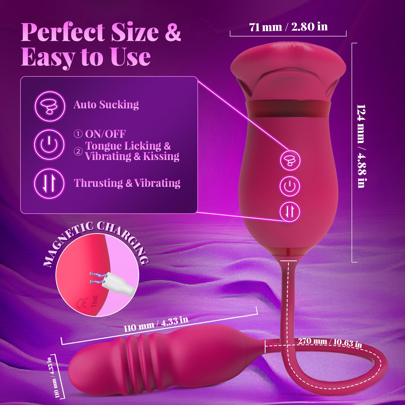 Big Mouth Rose Vibrator Clit Stimulator With Thrusting Dildo-EROSREALM