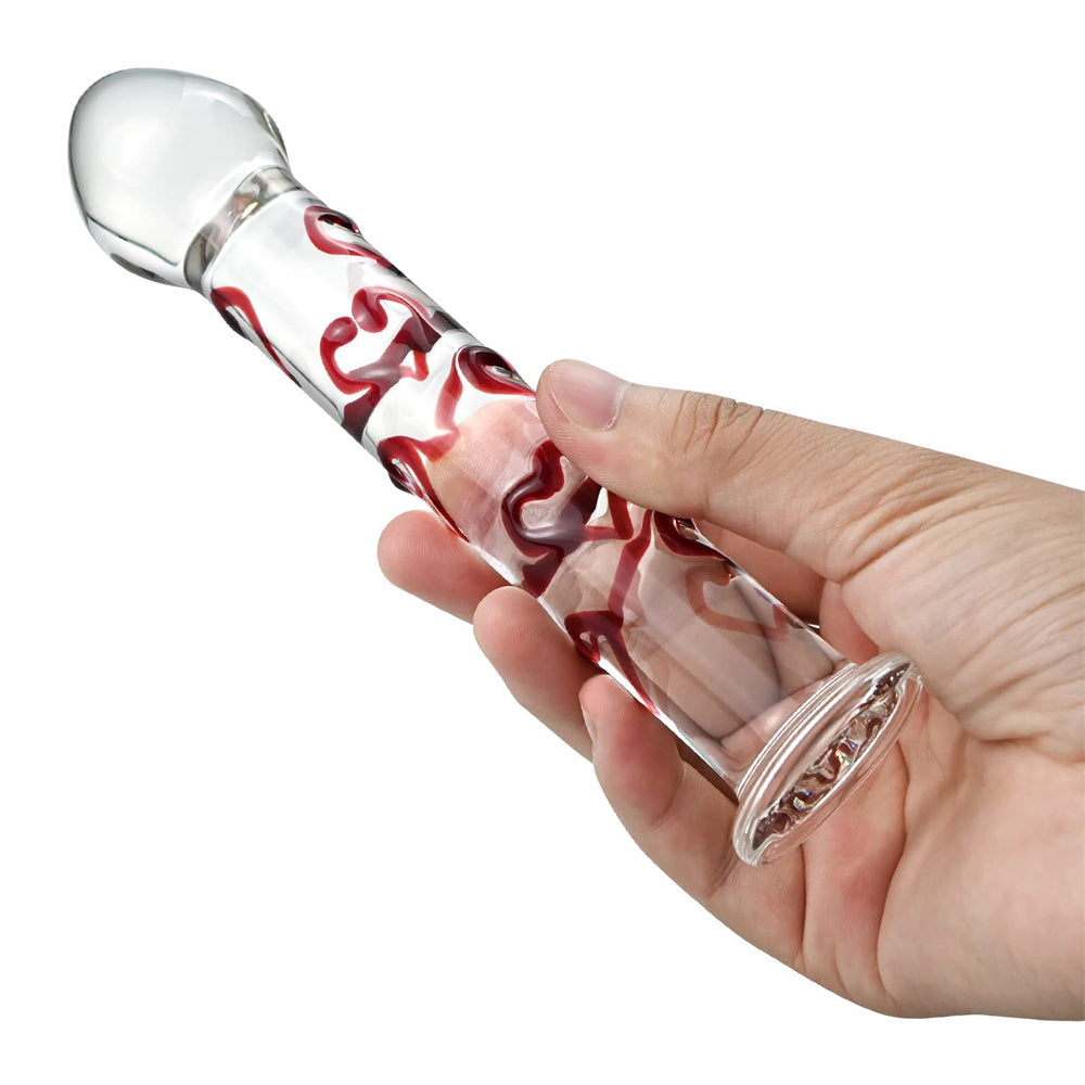 Crystal Glass Dildo G-spot Stimulation Anal Plug With Red Heart Pattern-EROSREALM