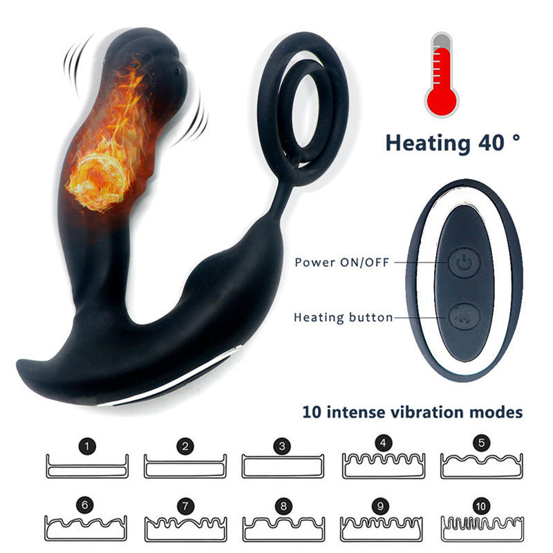 Wireless Remote Control Heating Vibration Prostate Massager With Penis Ring-EROSREALM