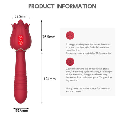 Rose Tongue Licking Thrusting Wand Vibrator-EROSREALM