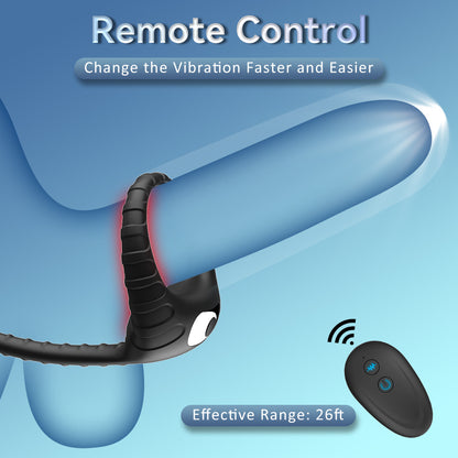 10 Frequency Vibration Cock Ring With Bead Pulling Prostate Massager-EROSREALM