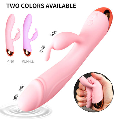 Soft Cute Double Shock Warming Rabbit Vibrator-EROSREALM