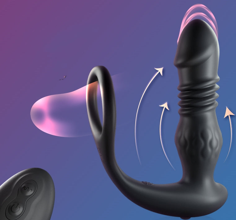 3-in-1 Thrusting Tapping Vibrating Prostate Massager & Cock Ring-EROSREALM