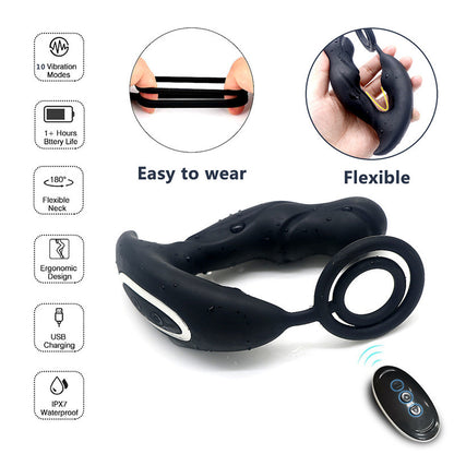 Wireless Remote Control Heating Vibration Prostate Massager With Penis Ring-EROSREALM