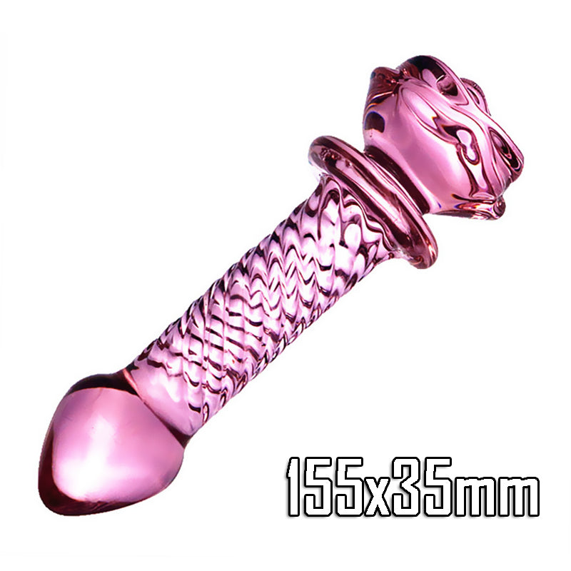 Pink Rose Glass Butt Plug & Dildo-EROSREALM