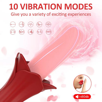 Rose Tongue Vibrating Stick Vaginal Licking Vibrator Clitoris Stimulator-EROSREALM