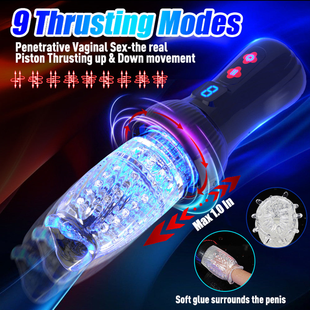 3.1 Version Torch 9 *9 Thrusting Rotating Penis Stroker Male Rose Toy-EROSREALM