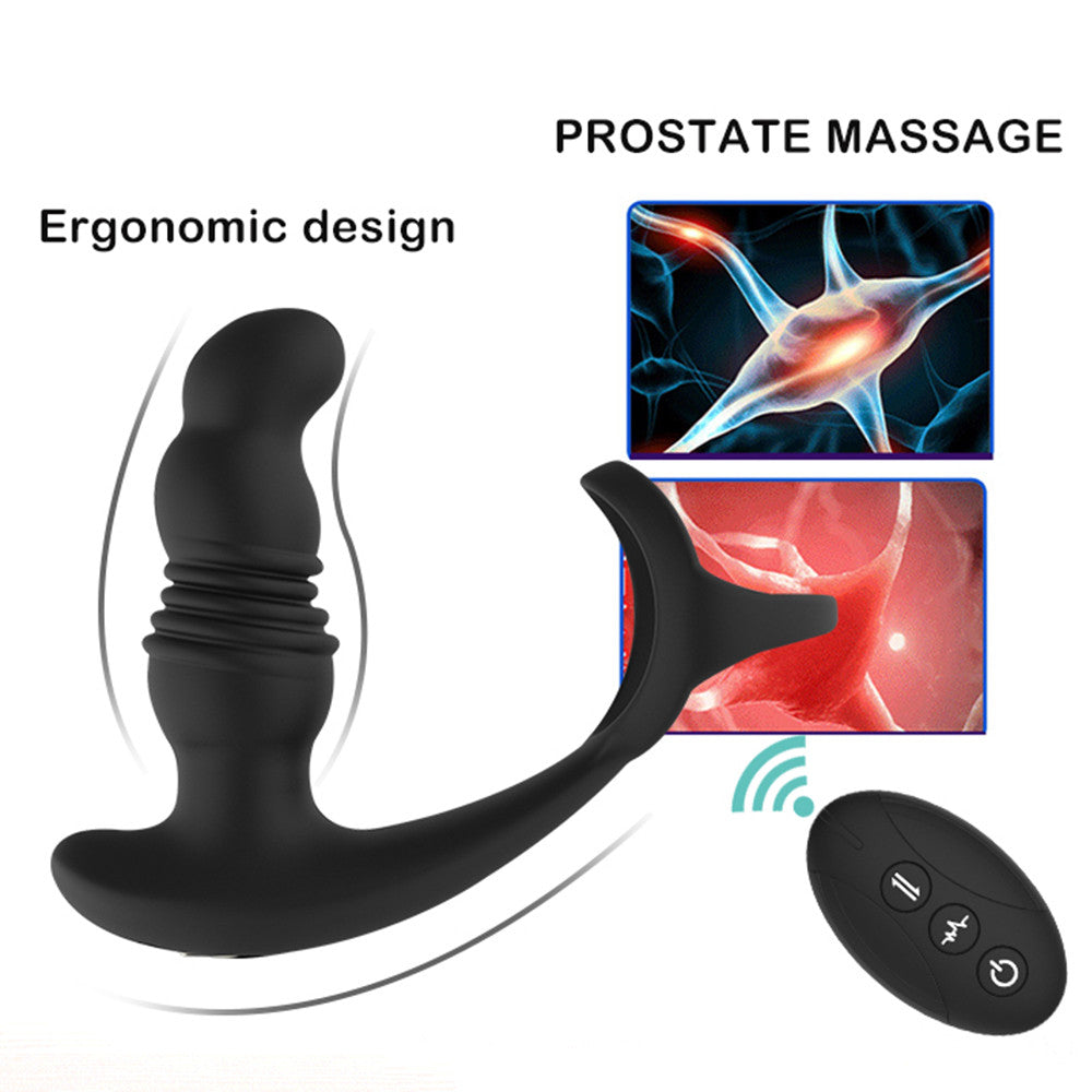 Wireless Remote Control Double Cock Ring Vibrating Anal Plug Massager-EROSREALM