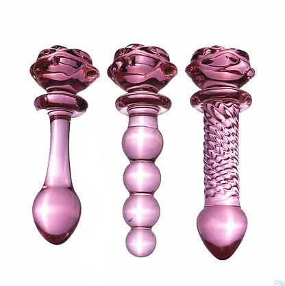 Pink Rose Glass Butt Plug & Dildo-EROSREALM