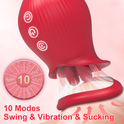 Double Tongue Swinging Rose Clit Stimulator With Sucking Pump-EROSREALM