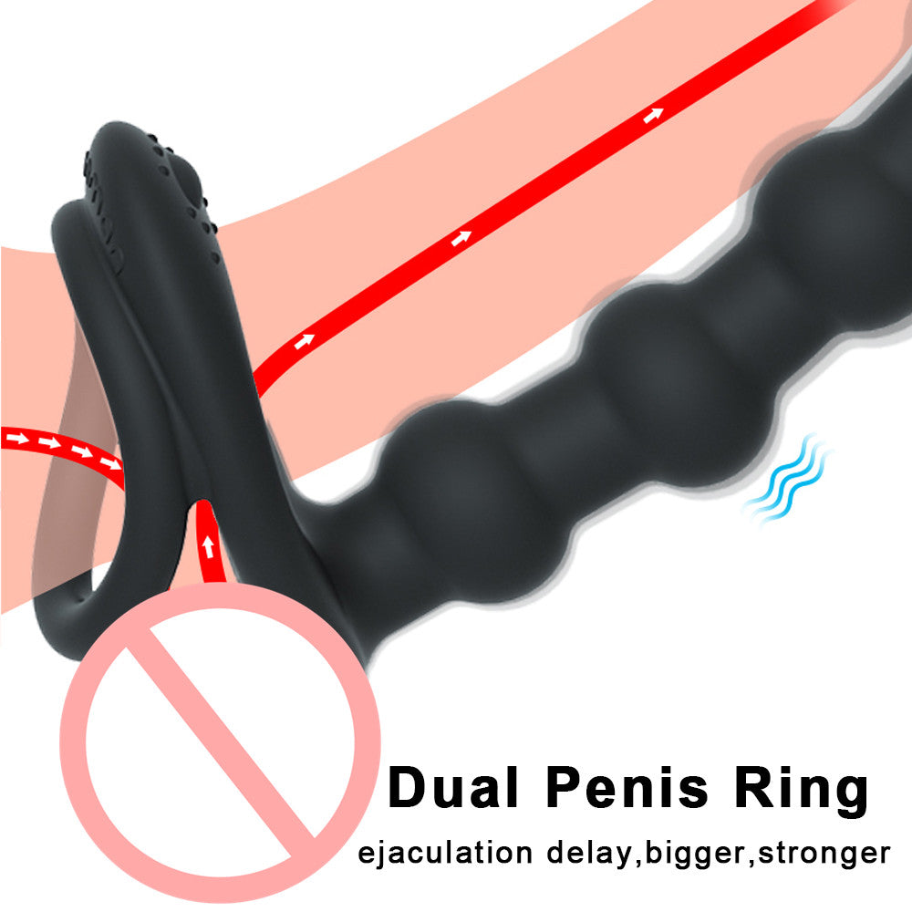 Dual Cock Rings with Anal Beads/Dildo For Couples-EROSREALM