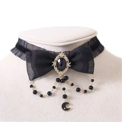 Pearl Bow Necklace Female Choker Lace Neck Band Collar Clavicle Chain-EROSREALM