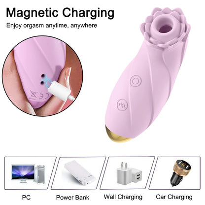 Rose Toy Clit Sucking Vibrating Massager Wand-EROSREALM