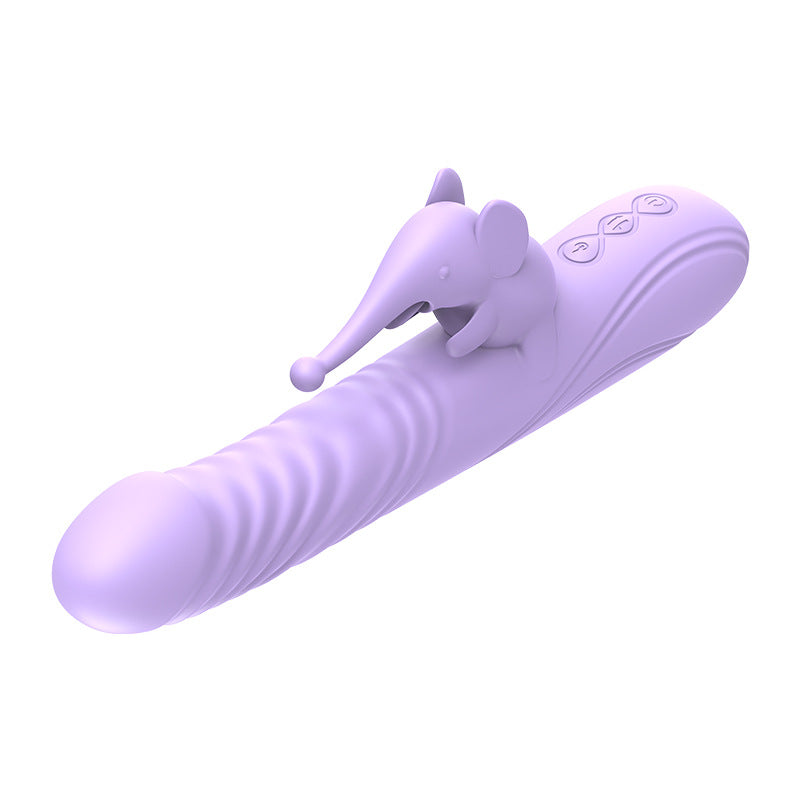 Cute Elephant Tongue Licking Vibrating Telescopic Warming Dildo Vibrator-EROSREALM