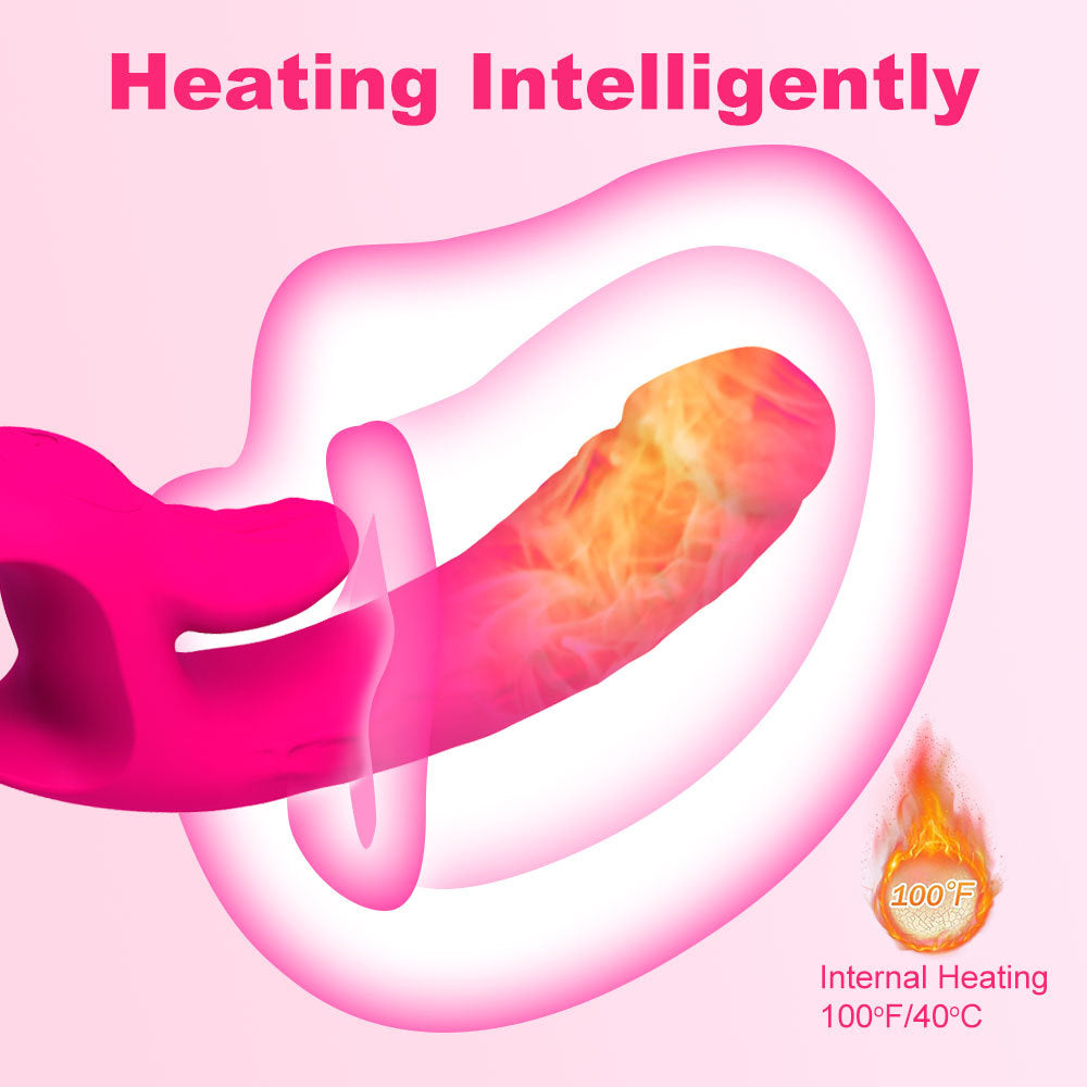 Heating Double-end Tongue-licking & Vibration Dildo Massage Stick-EROSREALM