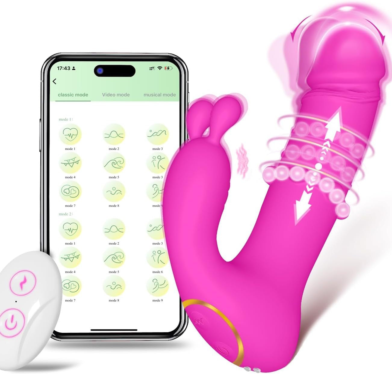 Honey Love 3-in-1 Vibrating Dildo With Thrusting Pearls-EROSREALM