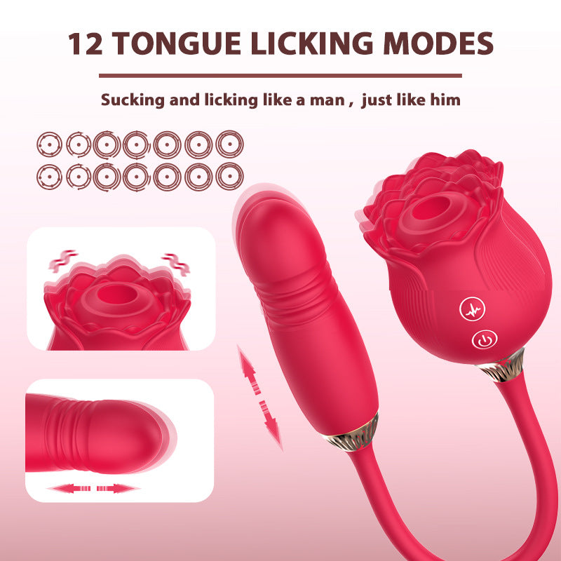 Double Headed Rose Clit Sucker Telescopic Vibrator-EROSREALM