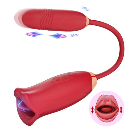 3-in-1 Biting Licking & Telescopic Rose Vibrator-EROSREALM