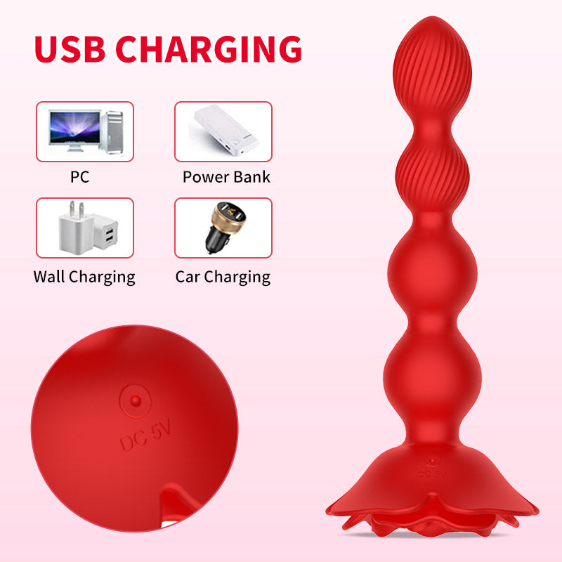 Wireless Remote Control Swinging Rose Anal Beads Vibrator-EROSREALM