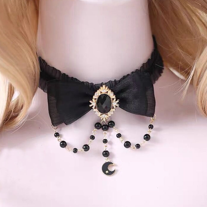 Pearl Bow Necklace Female Choker Lace Neck Band Collar Clavicle Chain-EROSREALM