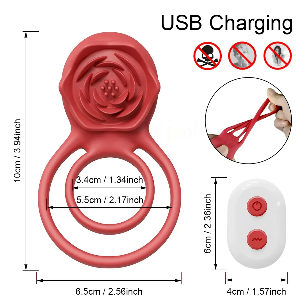 Cock Ring With Rose Clit Vibrator for Couples-EROSREALM