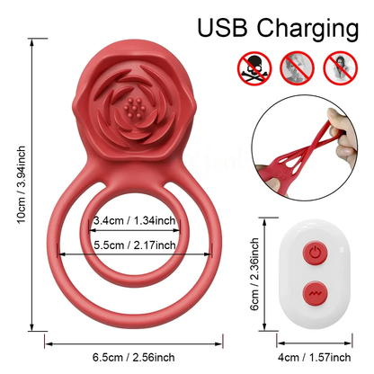 Cock Ring With Rose Clit Vibrator for Couples-EROSREALM