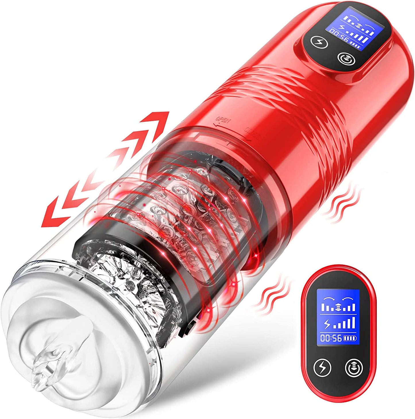 Luoge 383 Red Diamond Innovative Motors Telescoping Lcd Display Masturbator-EROSREALM