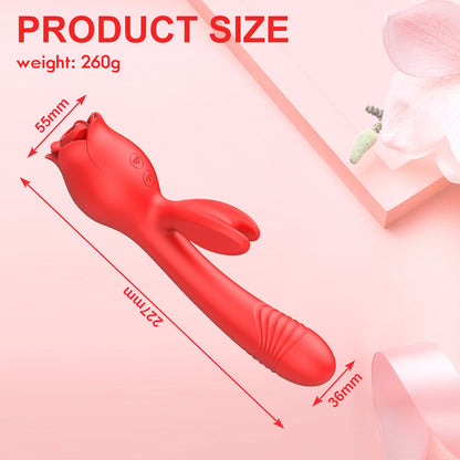 Bunny Rose Sex Toy 3 in 1 Clit Sucker Thrusting Vibrator-EROSREALM