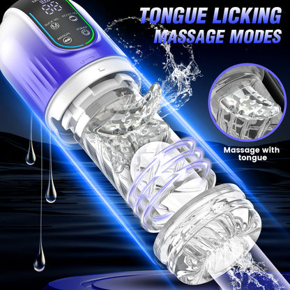 Led 3-in-1 Rotating Tongue-licking Sucking Wearable Penis Stroker-EROSREALM