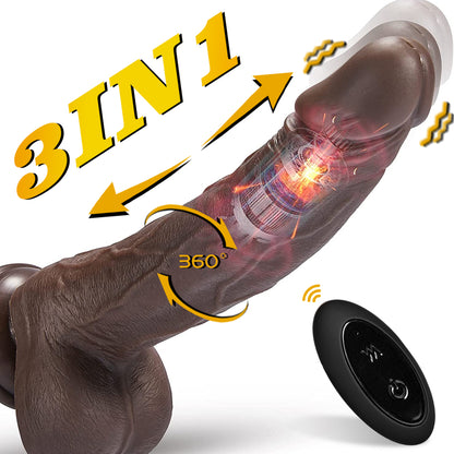 K25 Black Big Dick 3-in-1 Telescopic Swinging Vibrating Dildo-EROSREALM