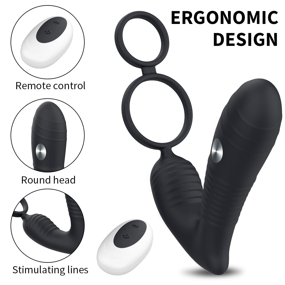 Wireless Remote Control Electric Shock Prostate Massager With Double Penis Ring-EROSREALM